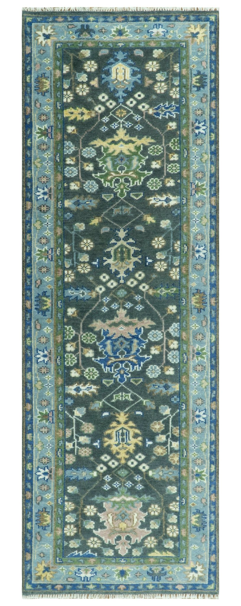 Antique Hand Knotted Green Moss and Blue Traditional Turkish Vintage Oushak Custom Made Wool Area Rug
