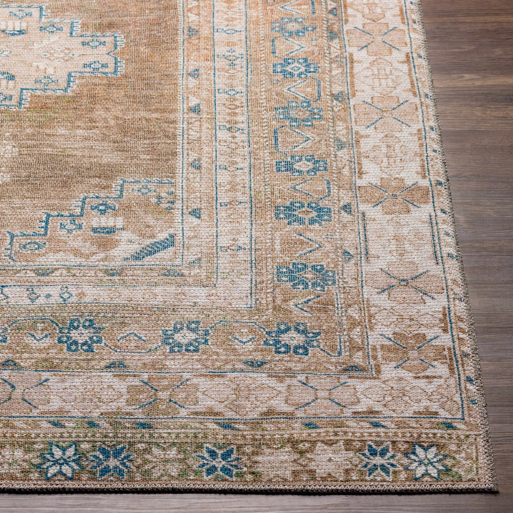 Earthy Turkish Design Dusty Sage And Cream Machine-Washable Rug