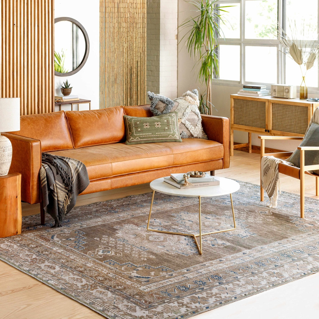 Earthy Turkish Design Dusty Sage And Cream Machine-Washable Rug