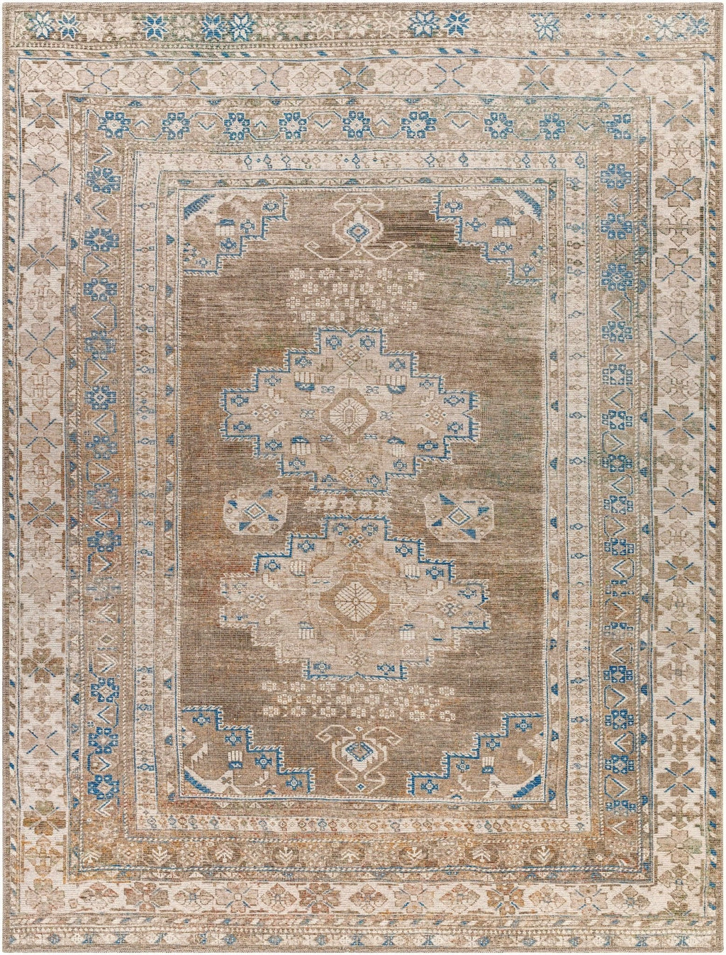 Earthy Turkish Design Dusty Sage And Cream Machine-Washable Rug