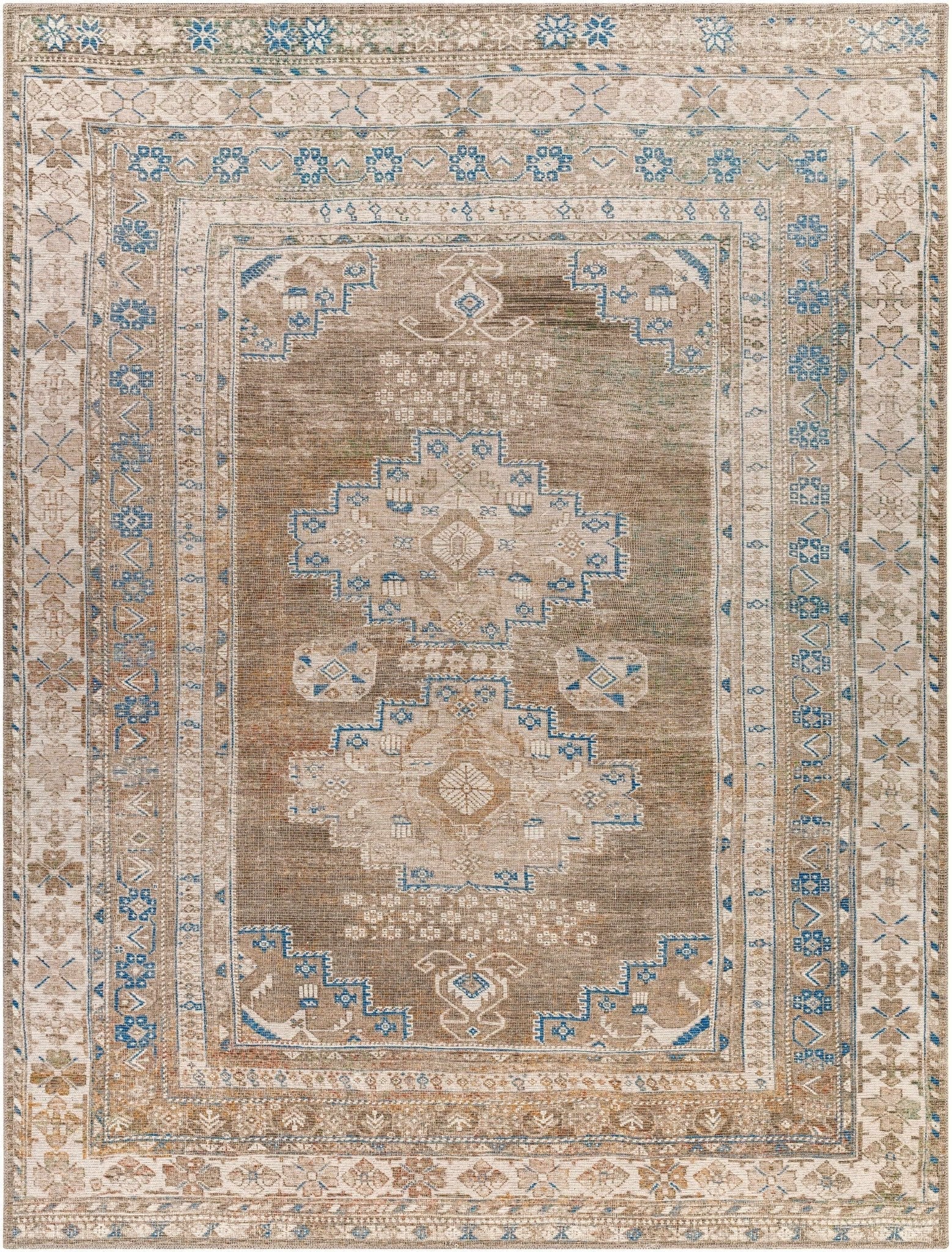 Earthy Turkish Design Dusty Sage And Cream Machine-Washable Rug