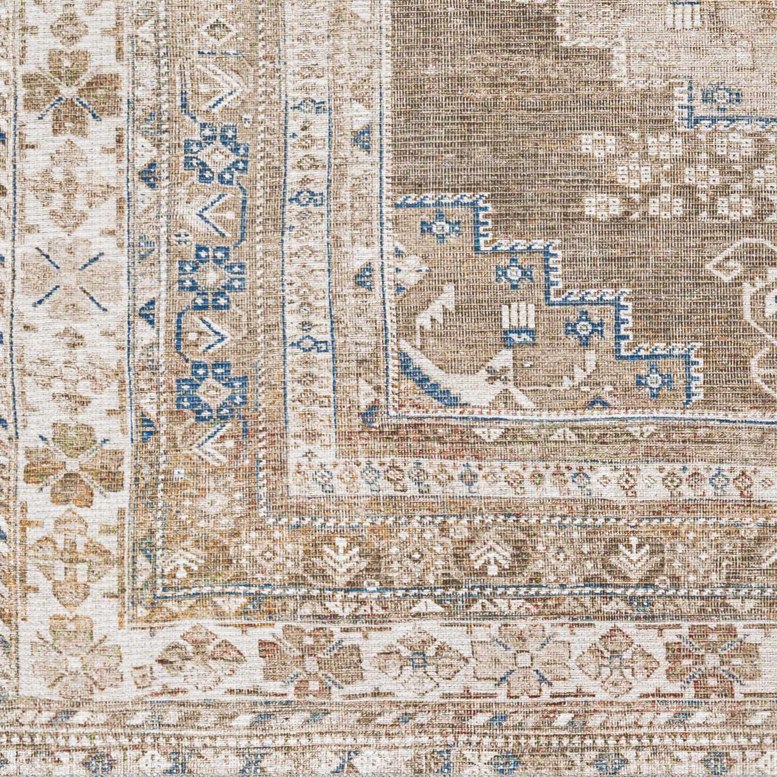Earthy Turkish Design Dusty Sage And Cream Machine-Washable Rug