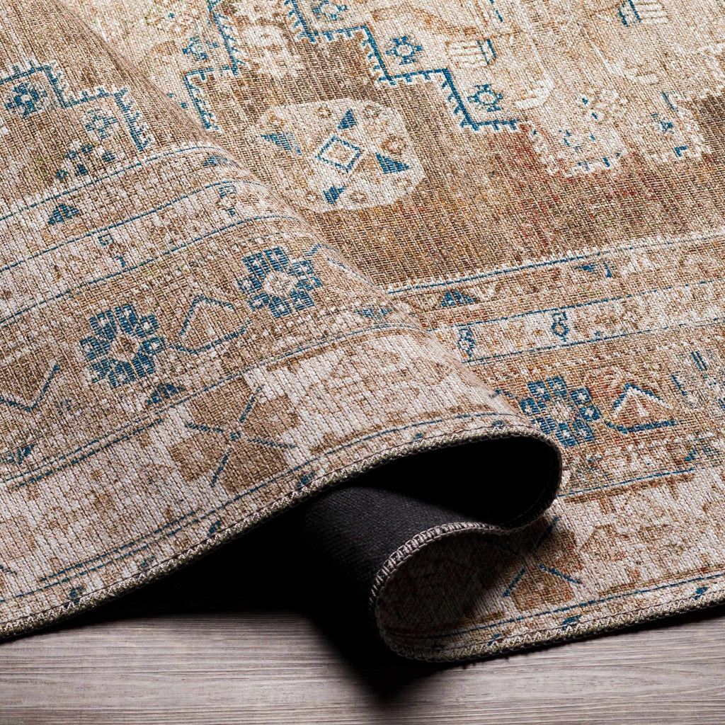 Earthy Turkish Design Dusty Sage And Cream Machine-Washable Rug