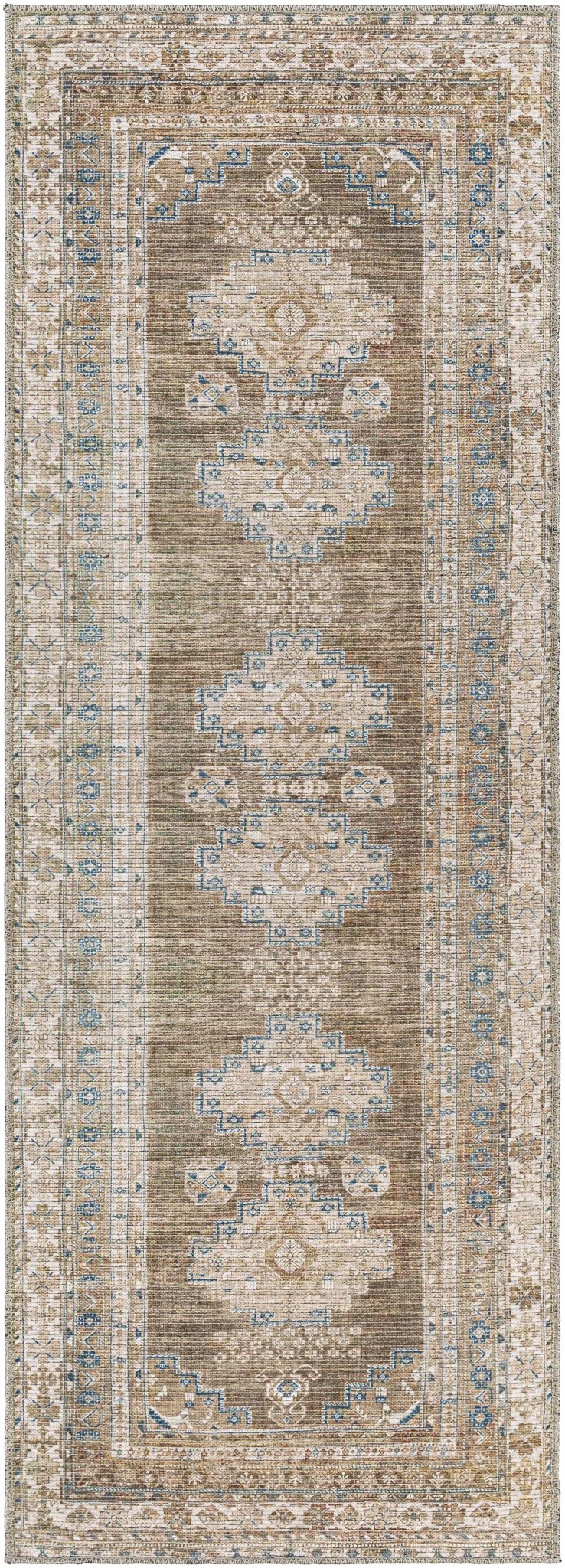 Earthy Turkish Design Dusty Sage And Cream Machine-Washable Rug