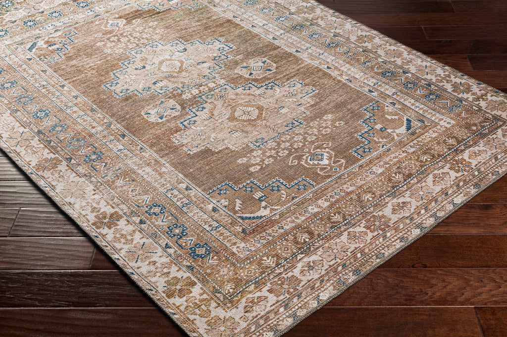 Earthy Turkish Design Dusty Sage And Cream Machine-Washable Rug