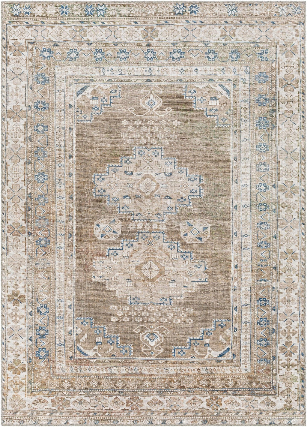 Earthy Turkish Design Dusty Sage And Cream Machine-Washable Rug