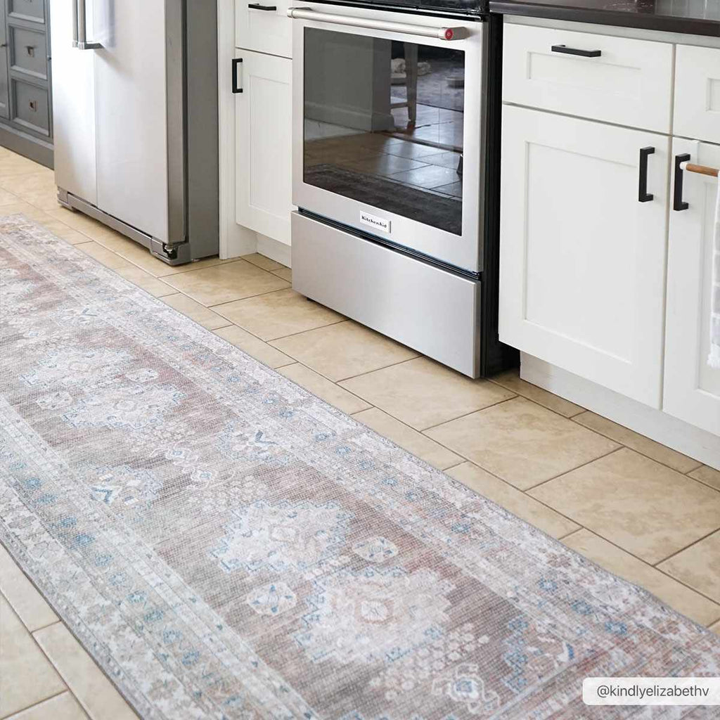 Earthy Turkish Design Dusty Sage And Cream Machine-Washable Rug