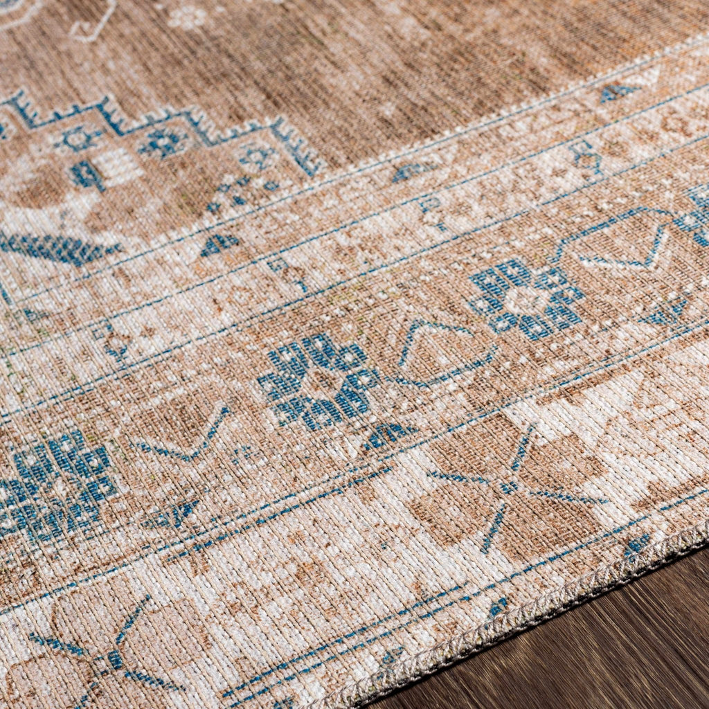Earthy Turkish Design Dusty Sage And Cream Machine-Washable Rug
