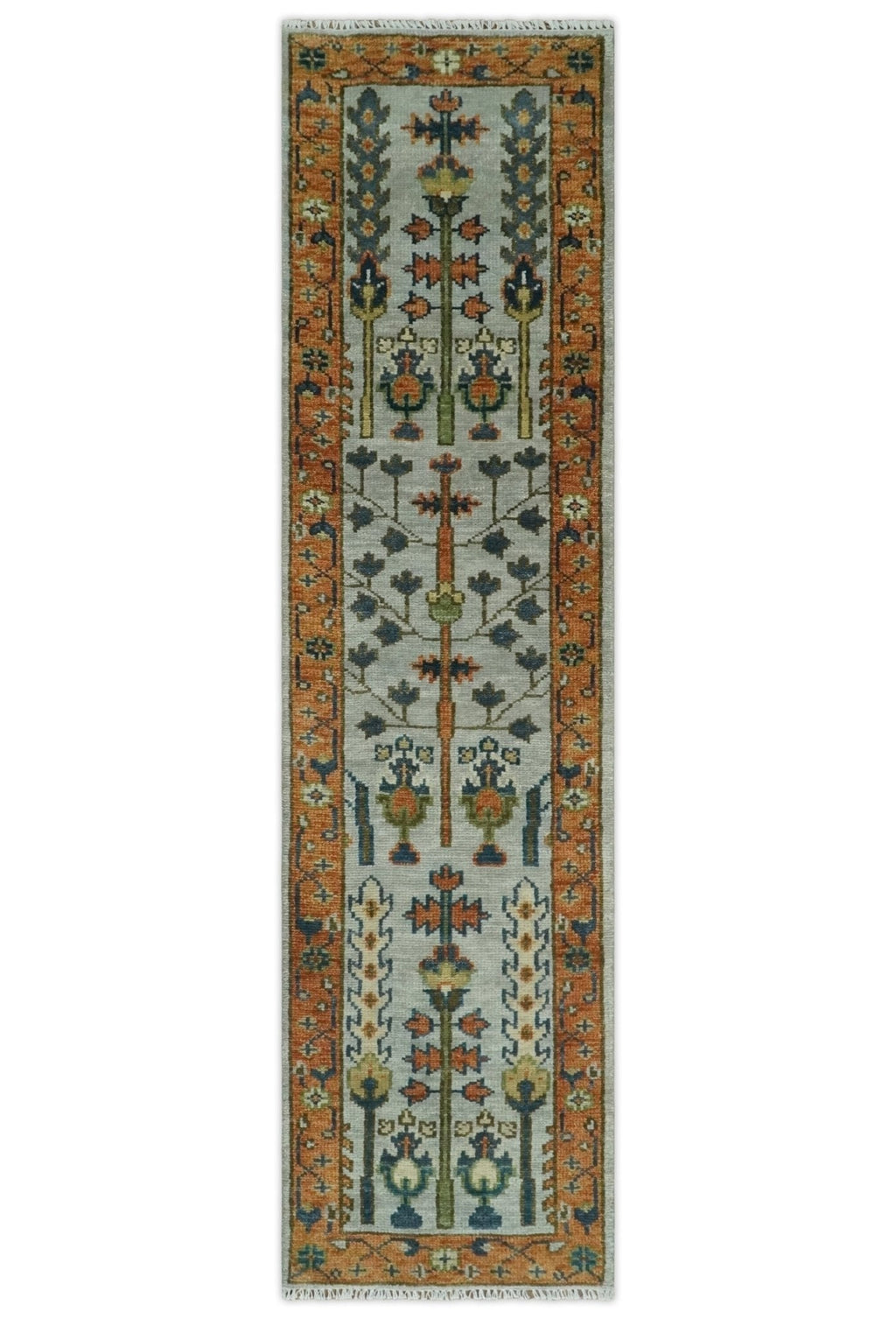 Hand Knotted Rust and Blue Traditional Turkish Vintage Multi Size Wool Rug