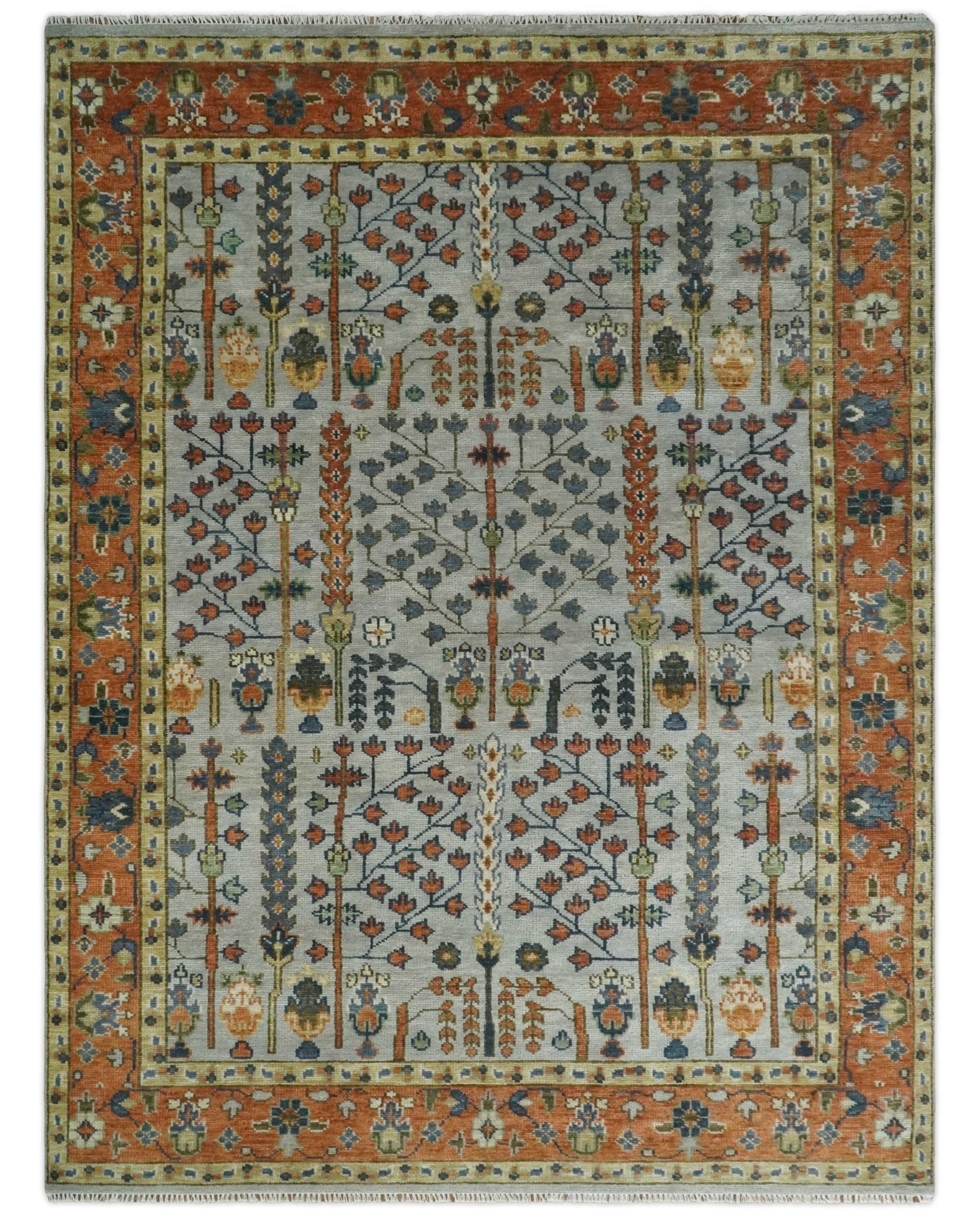 Hand Knotted Rust and Blue Traditional Turkish Vintage Multi Size Wool Rug