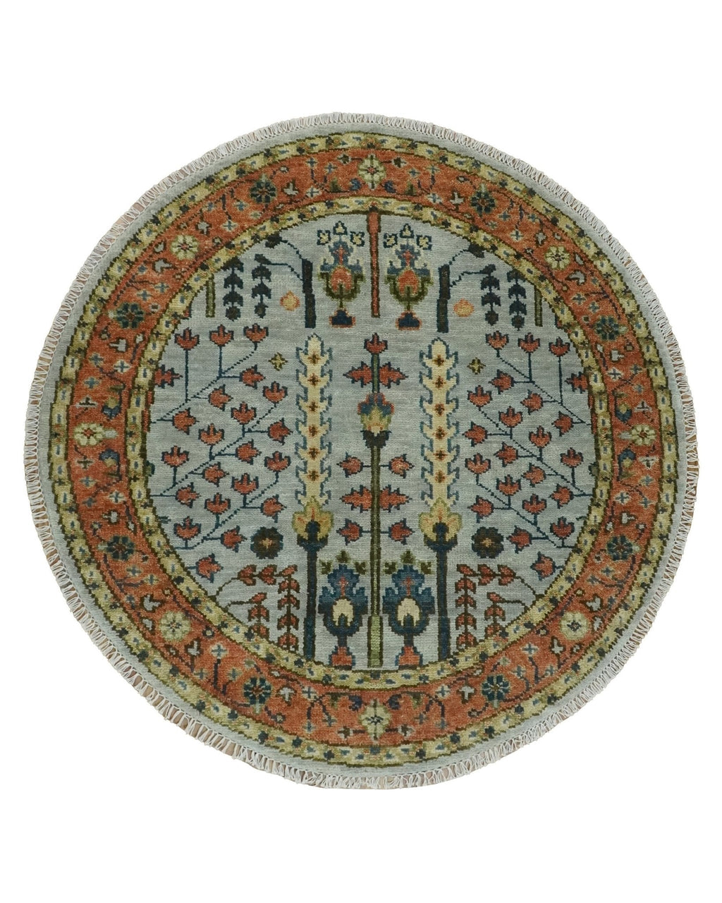 Hand Knotted Rust and Blue Traditional Turkish Vintage Multi Size Wool Rug