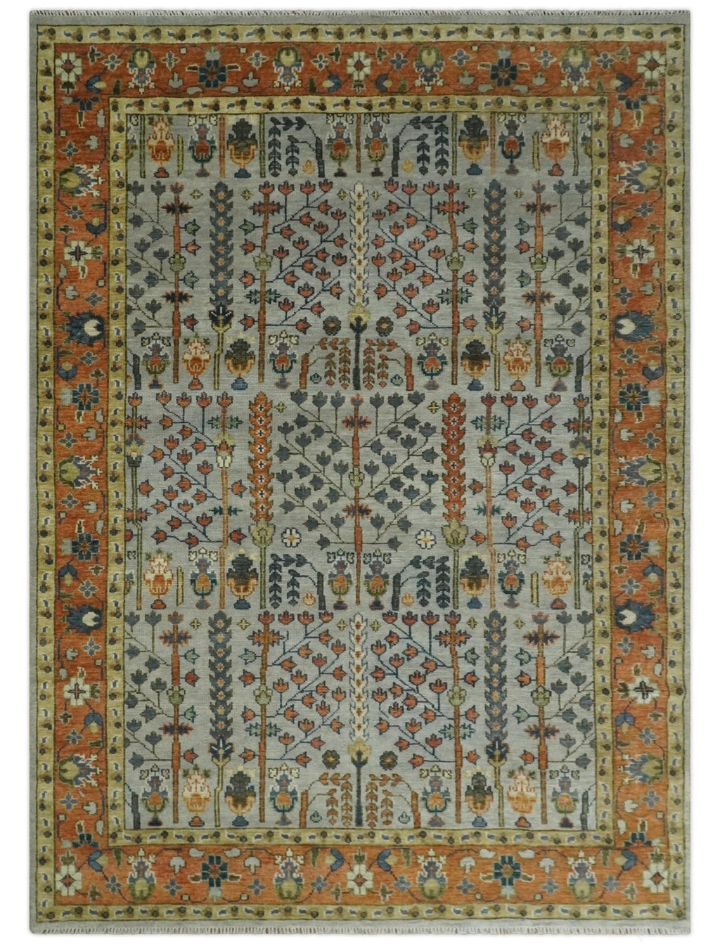 Hand Knotted Rust and Blue Traditional Turkish Vintage Multi Size Wool Rug