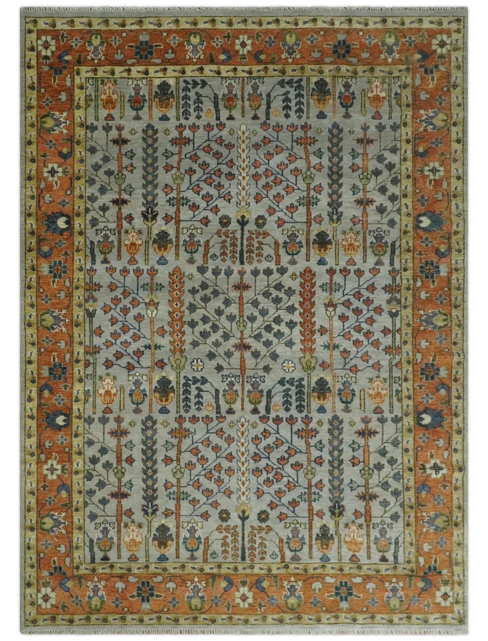 Hand Knotted Rust and Blue Traditional Turkish Vintage Multi Size Wool Rug