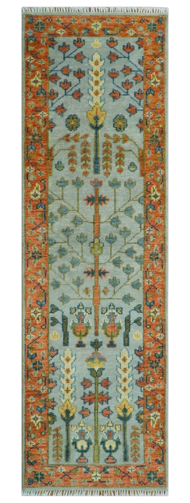 Hand Knotted Rust and Blue Traditional Turkish Vintage Multi Size Wool Rug