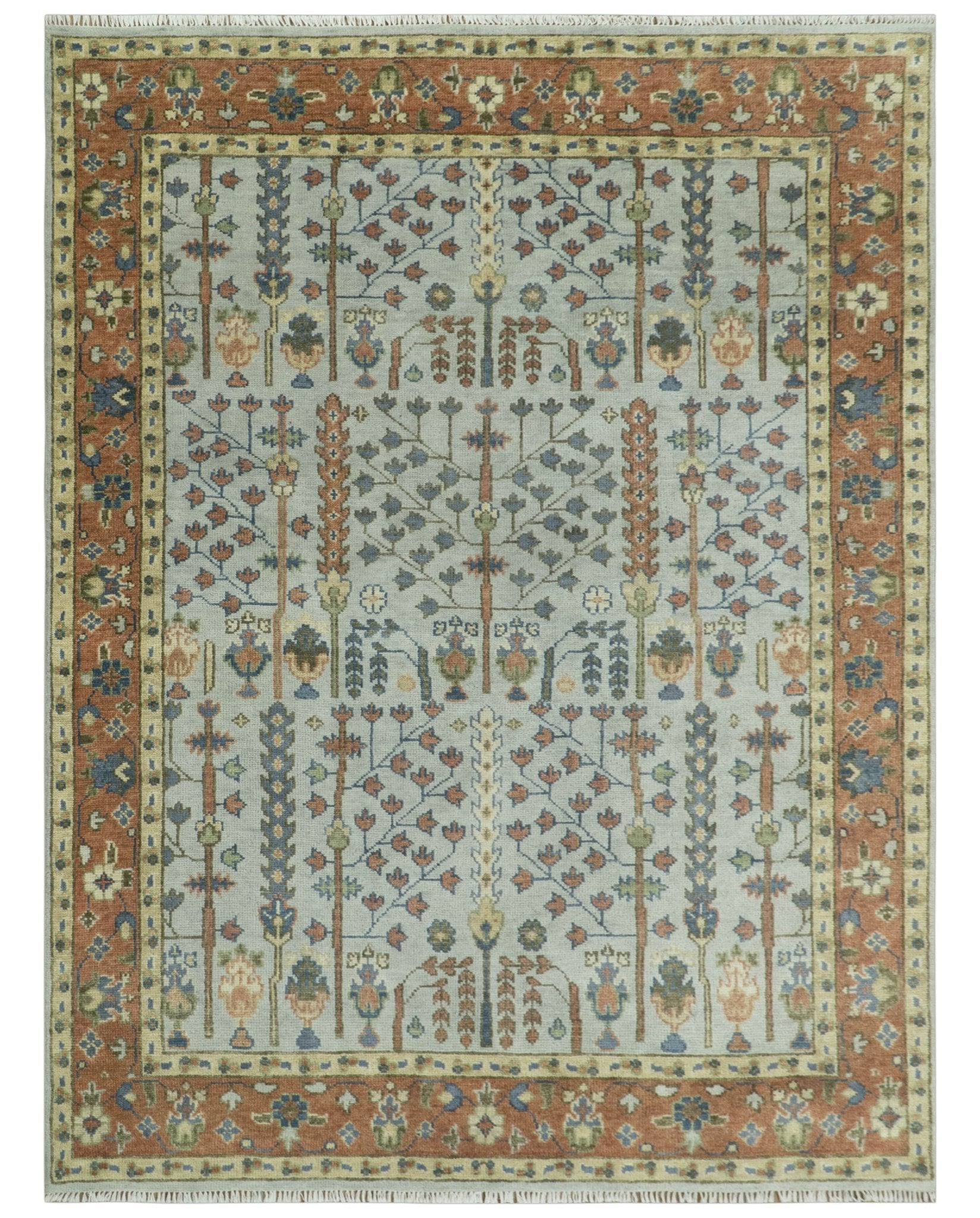 Hand Knotted Rust and Blue Traditional Turkish Vintage Multi Size Wool Rug