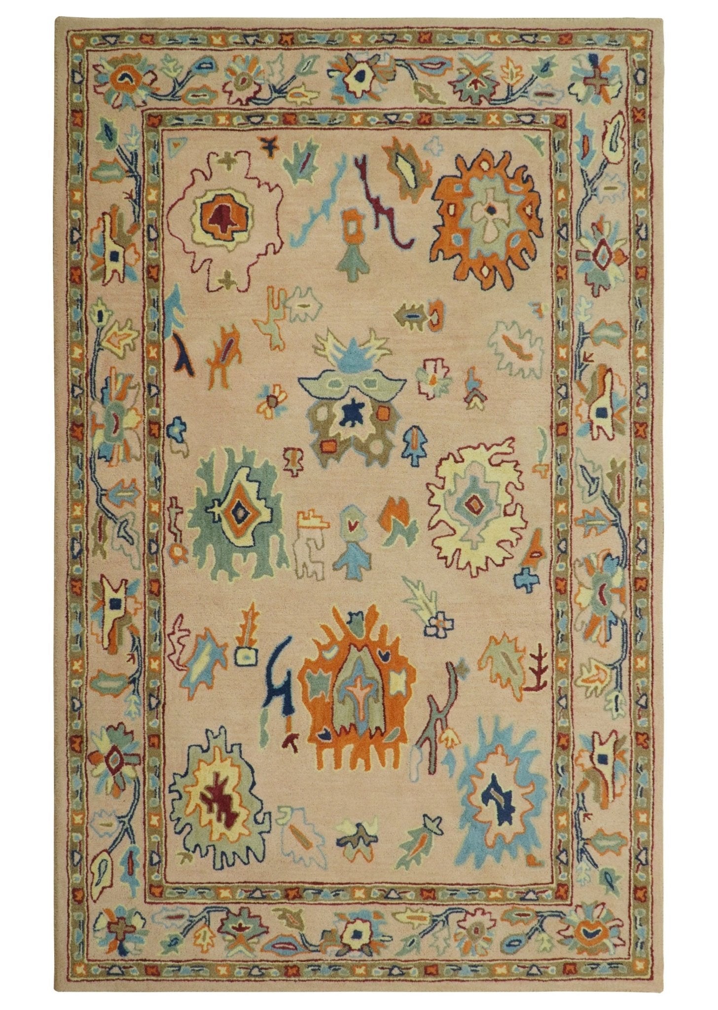 Hand Tufted Pink Peach and Gold Modern Colorful Oushak Rug, Kids, Living Room and Bedroom Rug | TRD6461