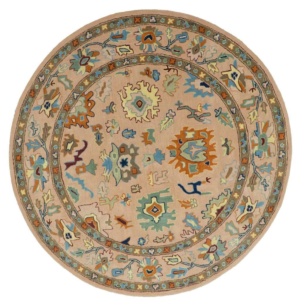 Hand Tufted Pink Peach and Gold Modern Colorful Oushak Rug, Kids, Living Room and Bedroom Rug | TRD6461