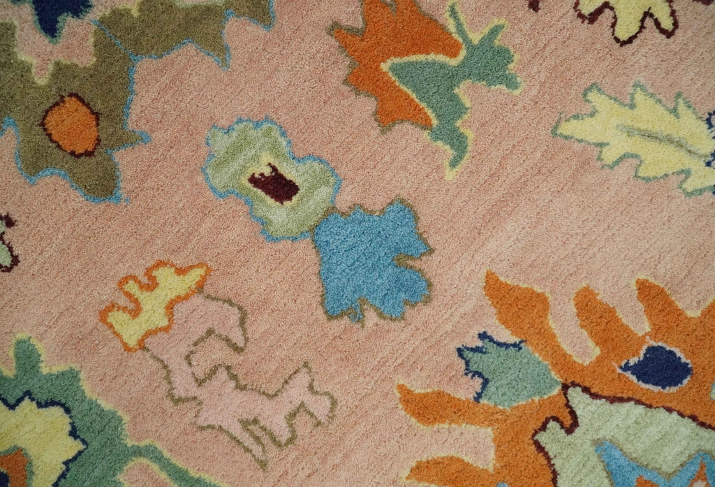 Hand Tufted Pink Peach and Gold Modern Colorful Oushak Rug, Kids, Living Room and Bedroom Rug | TRD6461