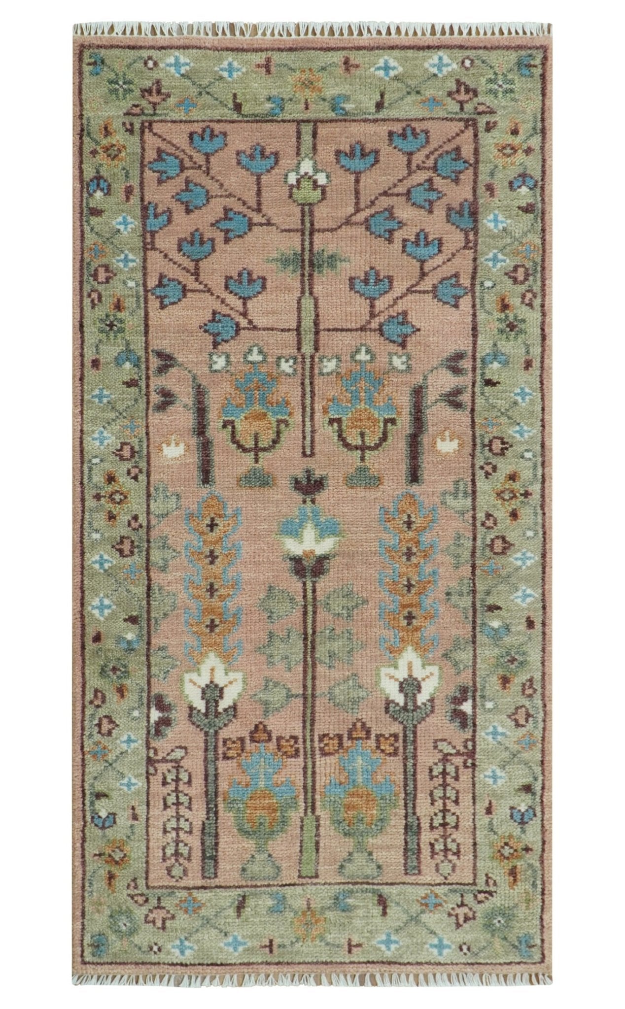 Pink, Olive and Beige Traditional Vintage Heriz Serapi Wool Rug