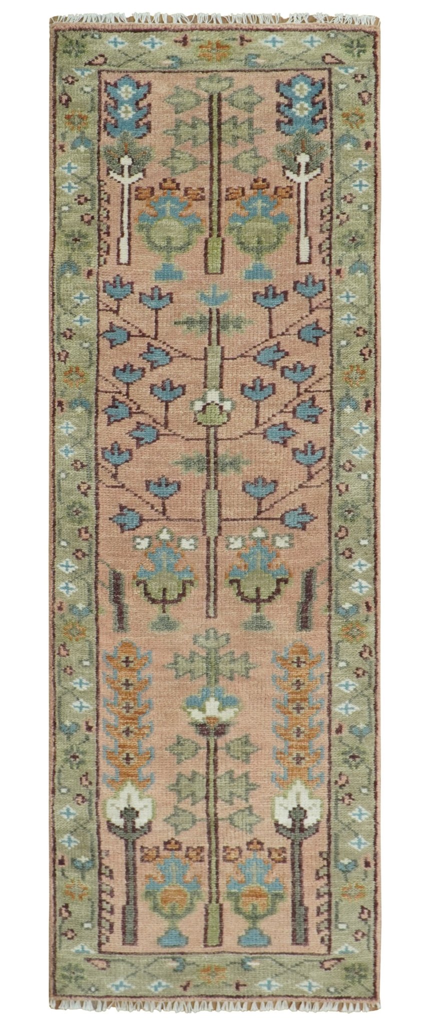 Pink, Olive and Beige Traditional Vintage Heriz Serapi Wool Rug