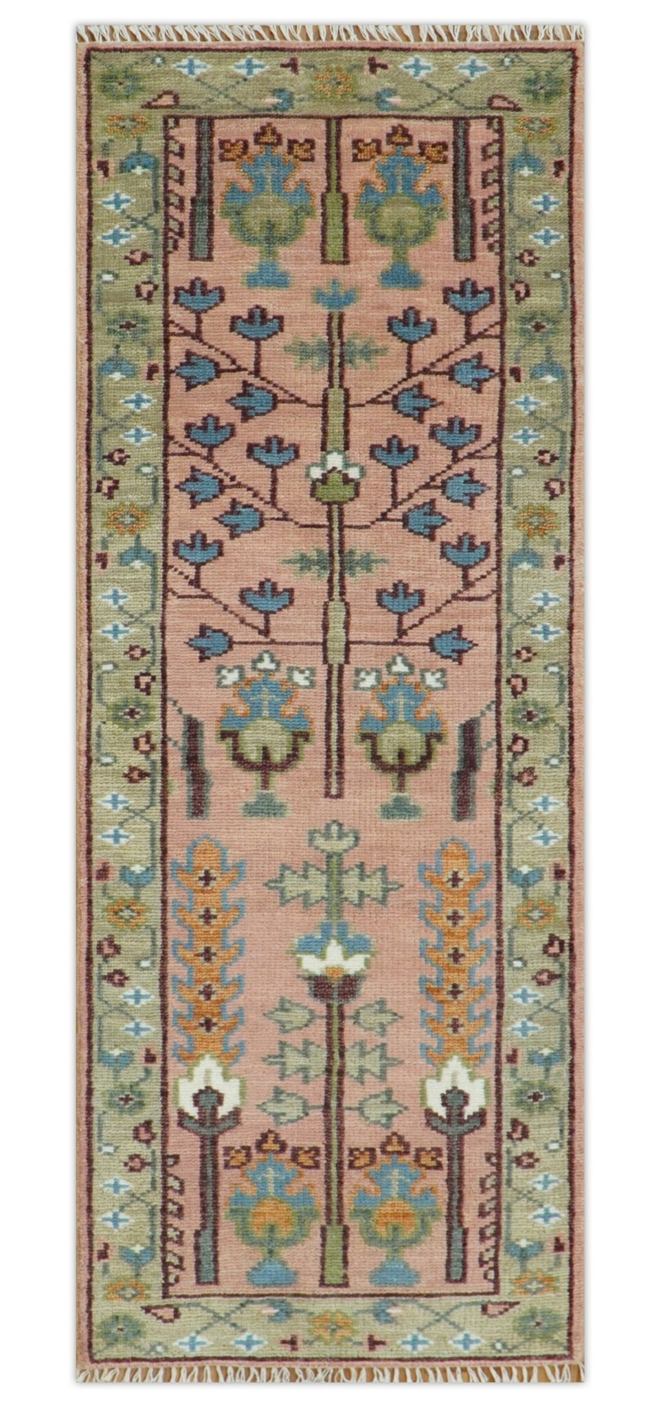 Pink, Olive and Beige Traditional Vintage Heriz Serapi Wool Rug