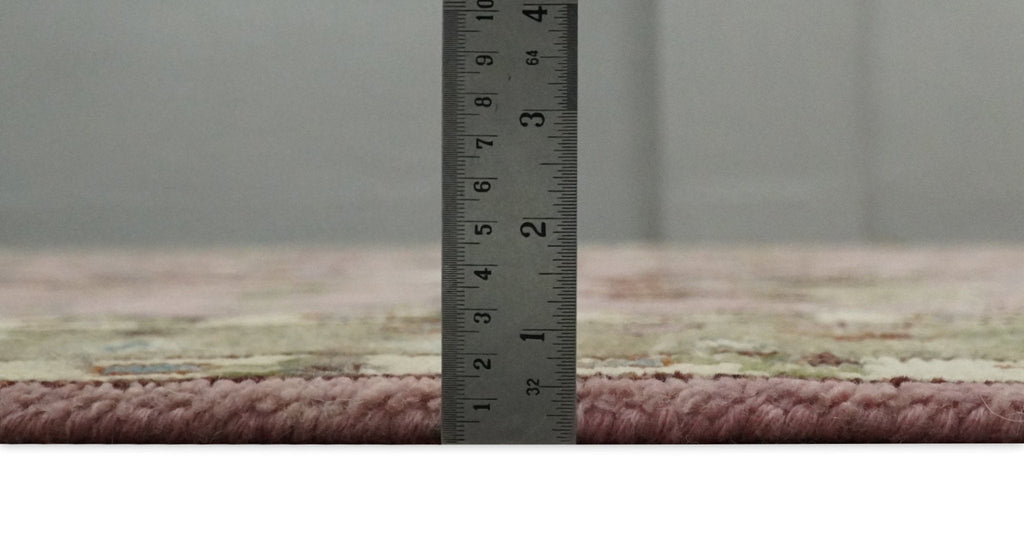 Ready to Ship Pink, Olive and Beige Traditional Vintage Style Tree Wool Rug